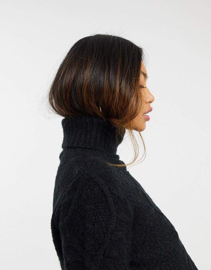Ax Paris Turtle Neck Cable Knit Sweater In Black