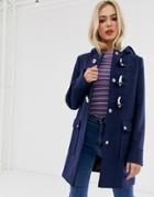 Asos Design Classic Duffle With Pocket Detail Coat-navy