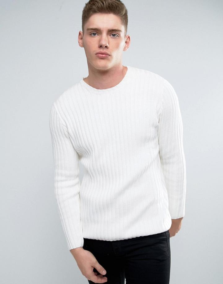 Lindbergh Sweater In Cream Rib Knit - Cream