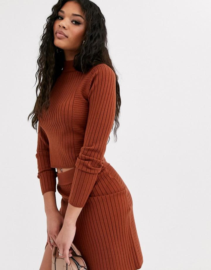Asos Design Rib Two-piece Sweater With Cross Back Detail-brown