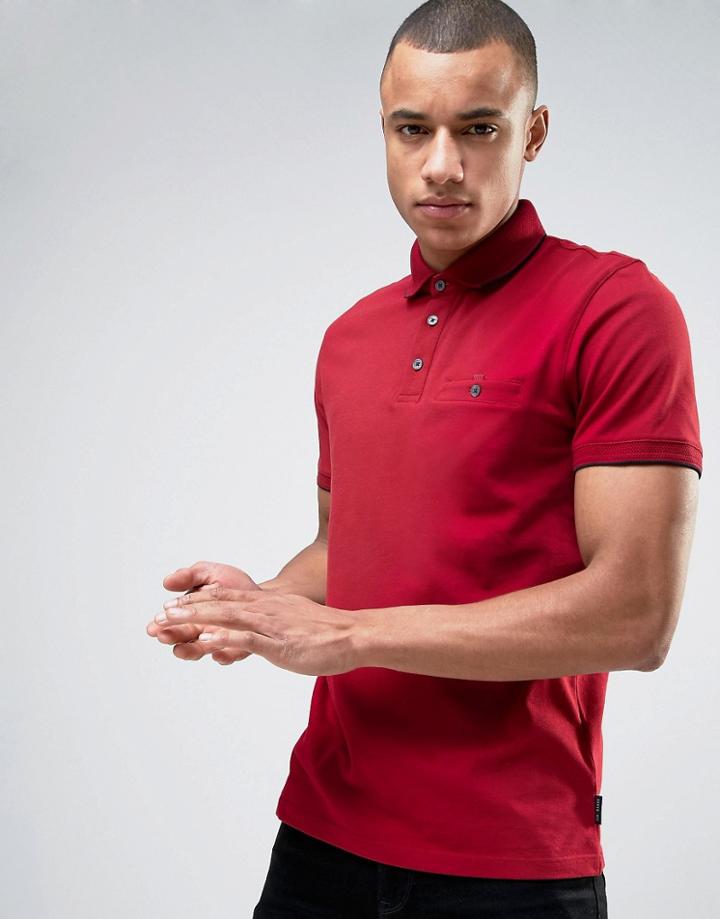Ted Baker Polo With Textured Collar - Red