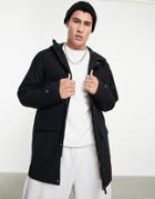 Jack & Jones Originals Hooded Wool Coat With Two Pockets In Black