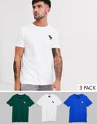 Abercrombie & Fitch 3 Pack Large Icon Logo T-shirt In Green/white/blue