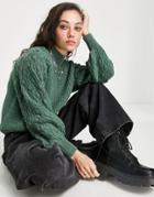 Only Textured Sleeve High Neck Sweater In Green