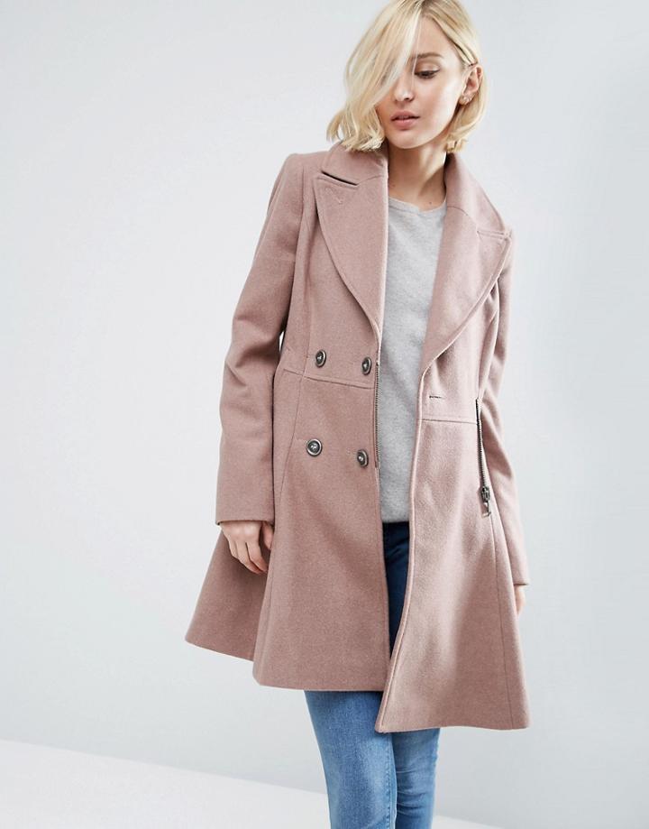 Asos Skater Coat In Wool Blend With Biker Detail - Pink