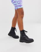 Kaltur Black Leather Chunky Flat Boots - Black