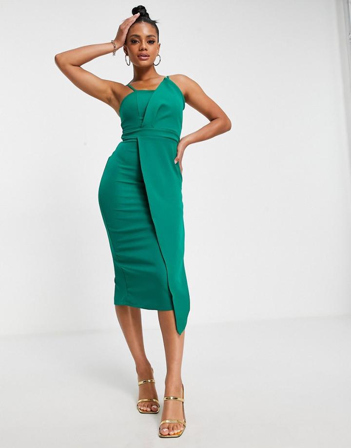 Trendyol Bust Detail Midi Dress In Bottle Green