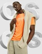 Asos Design T-shirt In Orange With Collegiate Text Print