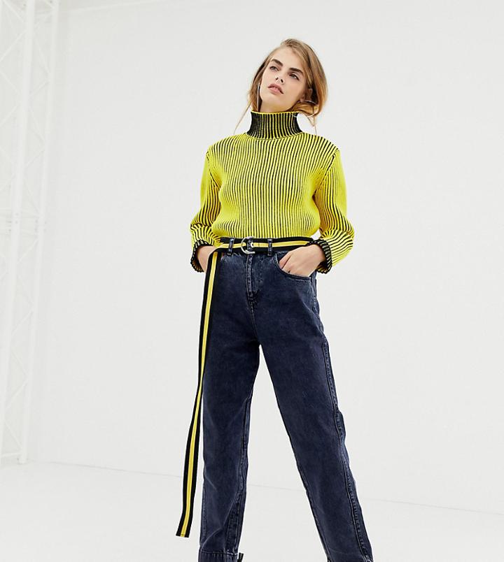 Collusion Mom Jeans In Dark Snow Wash - Blue