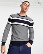 Gianni Feraud Chest Stripe Muscle Fit Sweater-navy