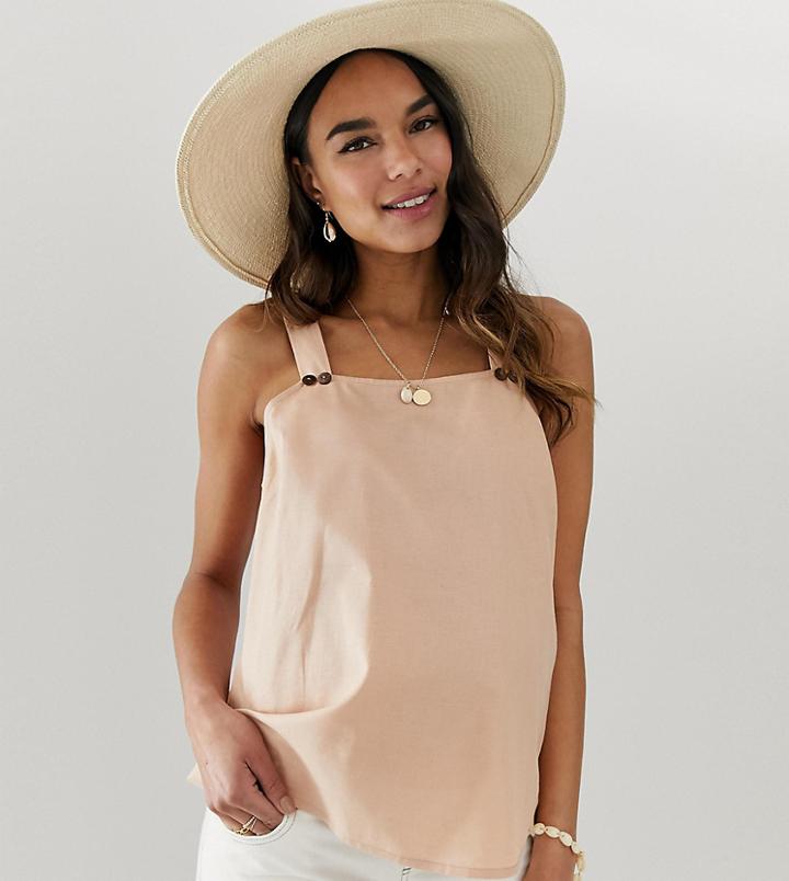 Asos Design Maternity Sleeveless Sun Top With Button Detail - White