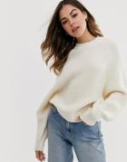 Asos Design Fluffy Sweater With Balloon Sleeve - Cream