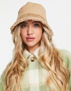 Glamorous Faux Suede Bucket Hat With Sherpa Trim In Camel-brown