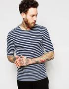 Wood Wood T-shirt With Breton Stripe In Navy - Navy