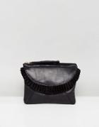 Oasis Ruffle Front Leather Clutch - Black