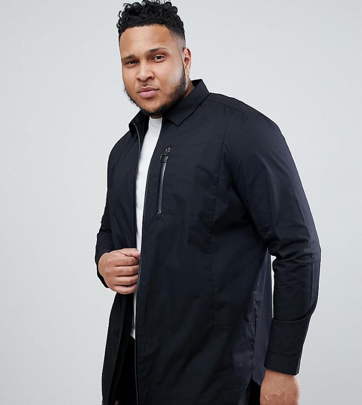 Asos Design Plus Longline Shirt With Taped Zips - Black
