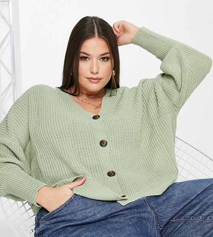 Vero Moda Curve V-neck Cardigan With Deep Cuff In Sage Green