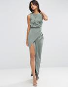 Asos Slinky Embellished Waist Trim Maxi Dress - Gray