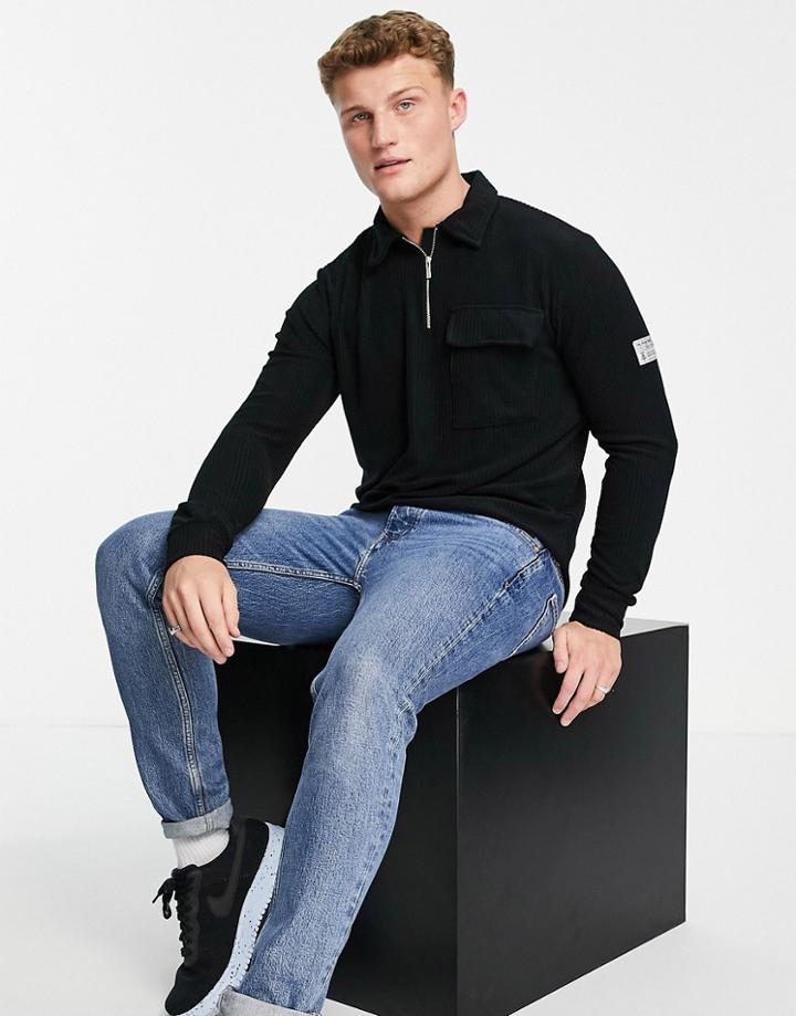Topman Corduroy Polo In Black
