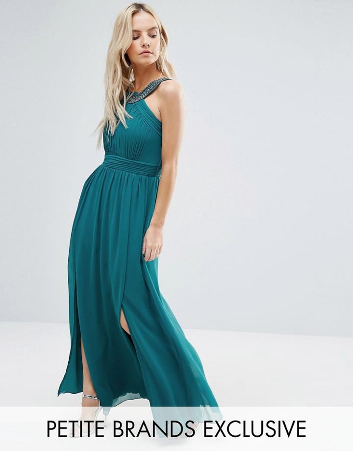 Little Mistress Petite Maxi Dress With Embellished Strap - Blue