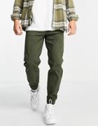 Selected Homme Cotton Blend Ripstop Trousers With Cuff In Khaki - Khaki-green