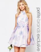 Chi-chi London Petite High Neck Organza Mini Prom Dress In Water Floral Print - Multi