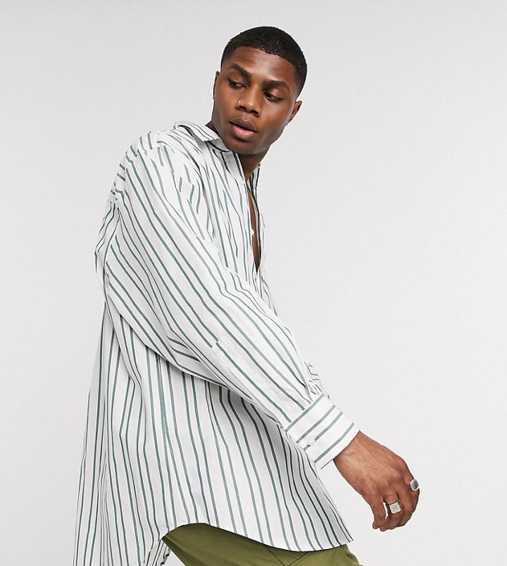 Collusion Long Sleeve Stripe Shirt In Light Green Stripe-multi