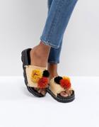 Sixtyseven Belle Natural Raffia Pom Slide Sandals - Beige
