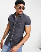 Asos Design Skinny Fit Western Denim Shirt In Washed Black-grey