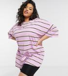 Asos Design Curve Super Oversized T-shirt With Mixed Stripe In Lilac Yellow And Black-multi