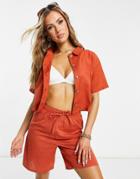Esmee Exclusive Beach Longer Length Shorts Set With High Waist In Terracotta-red