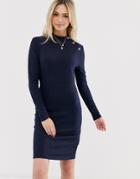 Brave Soul Beda Rib Sweater Dress With Button Neck-navy