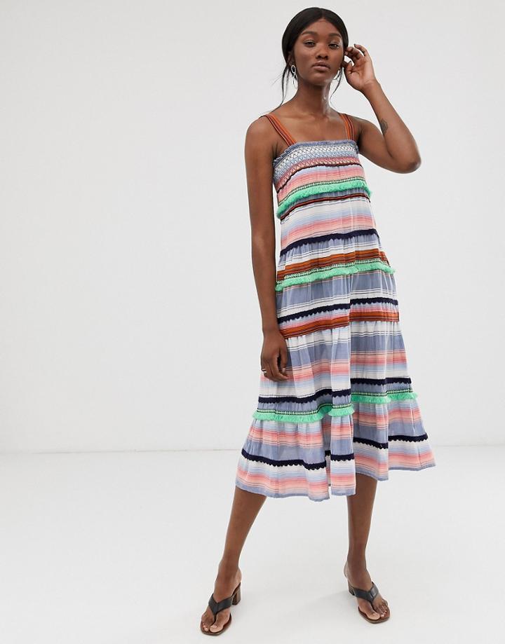 Only Stripe Embroidered Midi Dress - Blue