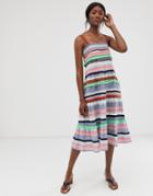 Only Stripe Embroidered Midi Dress - Blue