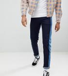 Asos Design Tall Slim Jeans In Indigo With Side Stripe Insert - Blue