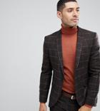 Heart & Dagger Suit Jacket In Grid Check - Brown