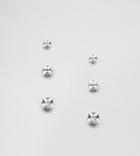 Designb Square Crystal Earrings In 3 Pack Exclusive To Asos - Silver