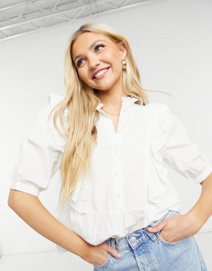 New Look Frill Front Blouse In White