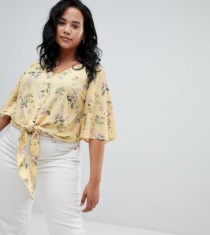 New Look Curve Tie Front Button Down Blouse - Black