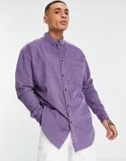 Asos Design Oversized Corduroy Shirt In Taupe-purple