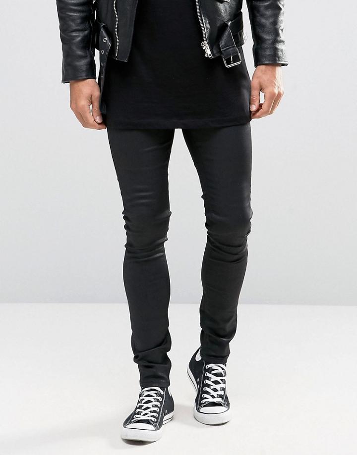 Asos Extreme Super Skinny Jeans In Leather Look Black - Black