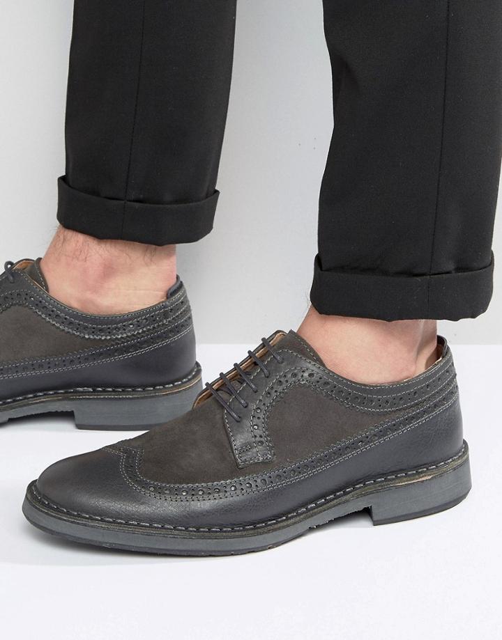 Selected Homme Ronald Leather Brogue Shoes - Gray