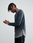 Asos Relaxed Longline Long Sleeve T-shirt With Curved Hem With Lace Up Hem In Acid Wash - Gray