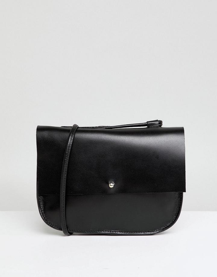Asos Leather Minimal Stud Saddle Bag - Black