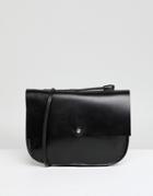 Asos Leather Minimal Stud Saddle Bag - Black