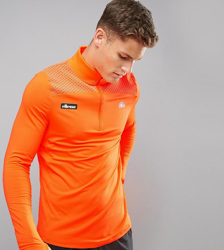 Ellesse Sport 1/4 Zip Long Sleeve T-shirt In Orange - Orange