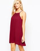 Fashion Union Pleated Swing Dress With Halter Neck - Berry Red
