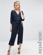 Asos Petite Belted Jumpsuit With Kimono Sleeve - Navy