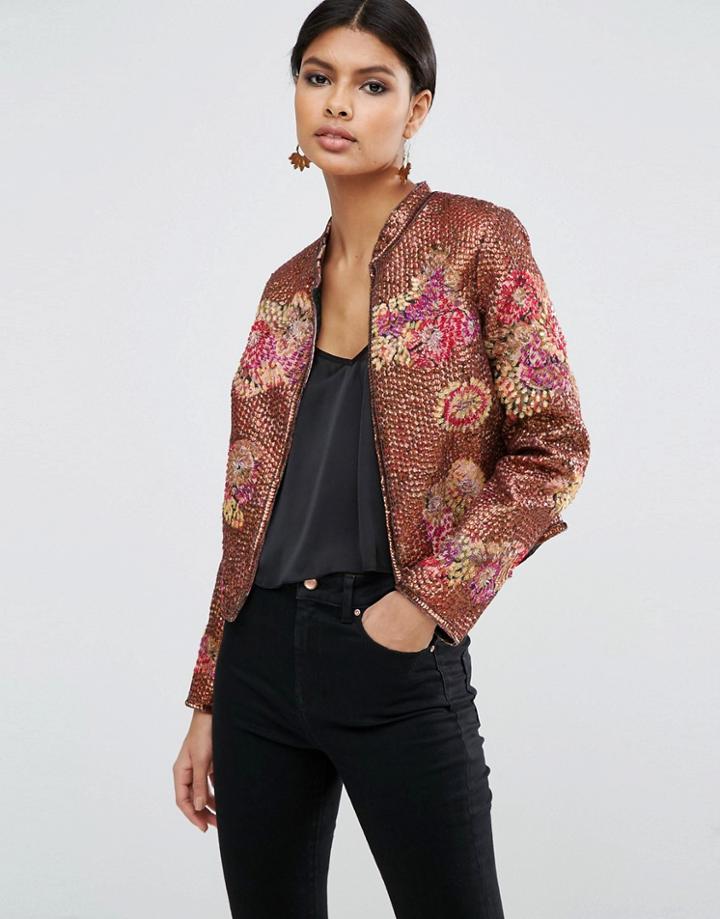 Asos Premium Jacket In All Over Sequin And Floral - Multi