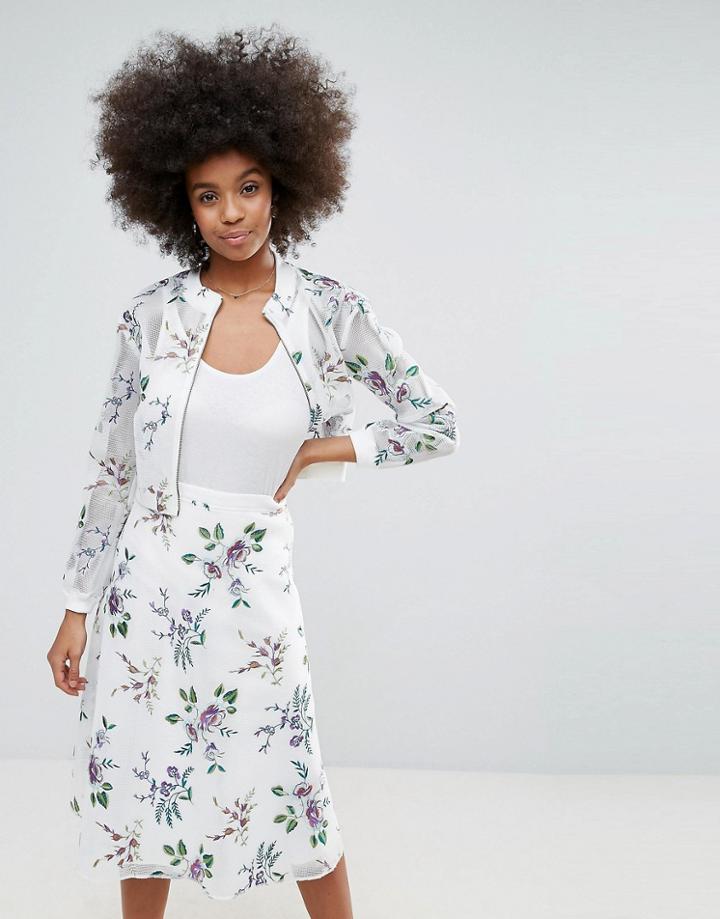 Darling Floral Embroidered Mesh Lightweight Jacket - Cream